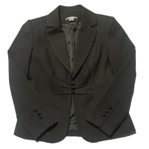 Peter Nygard Charcoal Gray Blazer Jacket Tucks Topstitching Career Professional - Picture 1 of 8